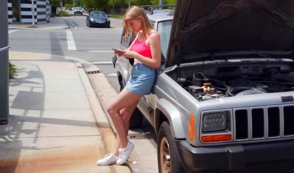 Помог секси-красотке с поломанной тачкой: жгучий минет и дикий трах в награду!